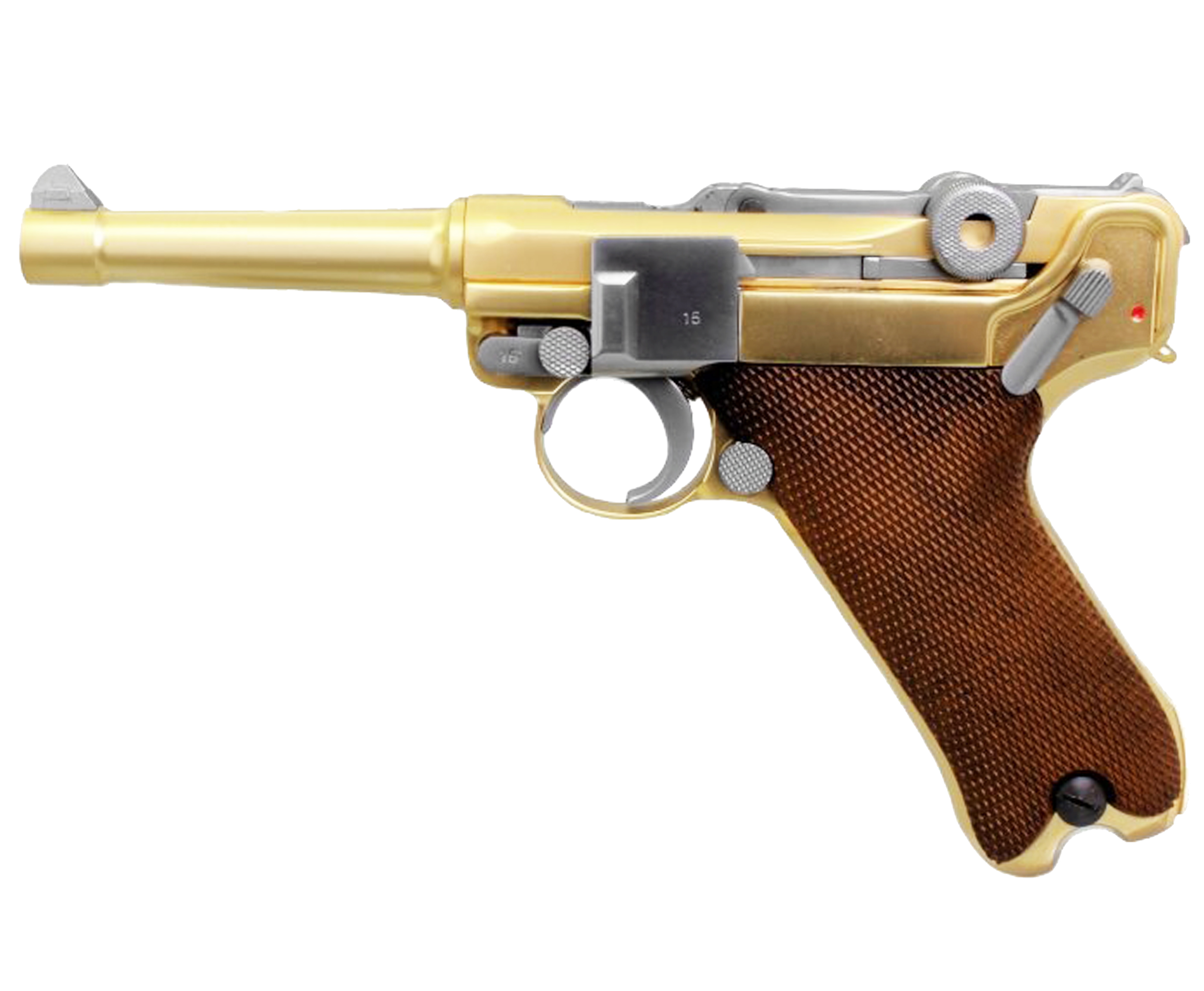 Пистолет страйкбольный (WE) P-08 4", металл, позолоченный, WE-P007