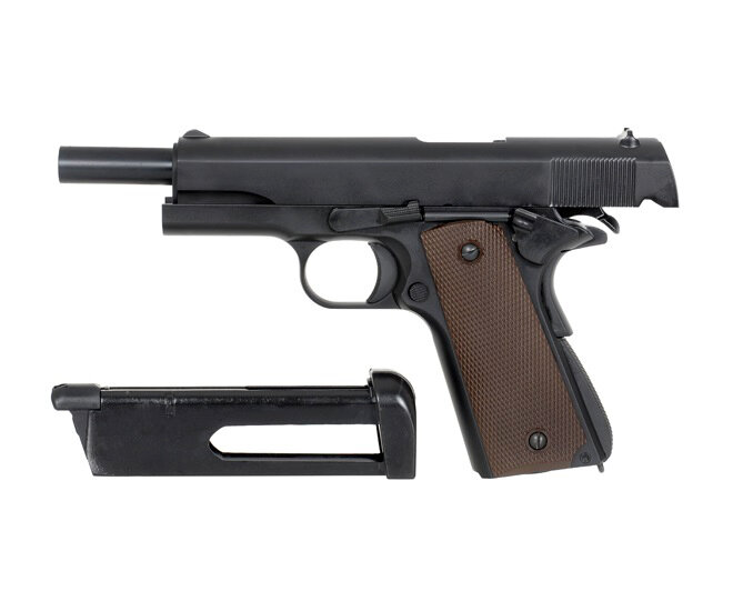 Пистолет страйкбольный (KJW) Colt M1911A1 GBB, CO2, черный, металл, ствол с резьбой 1911-TBC.CO2