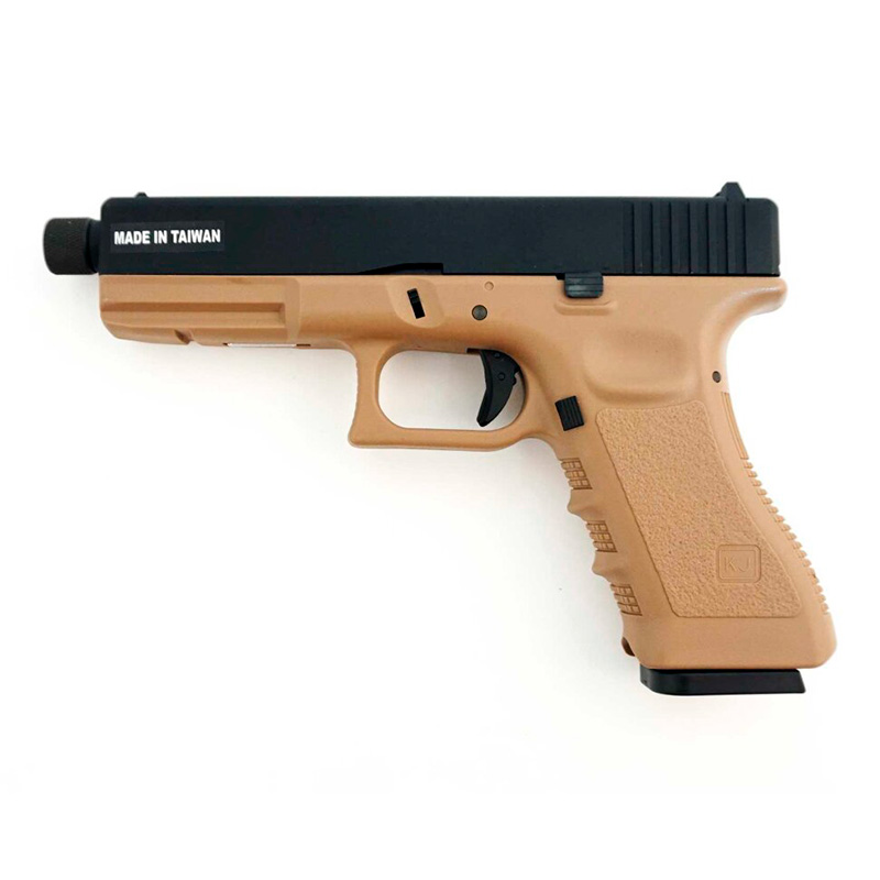 Модель пистолета (KJW) GLOCK G17 GBB GAS, ствол с резьбой, мет. слайд. KP-17-TBC TAN