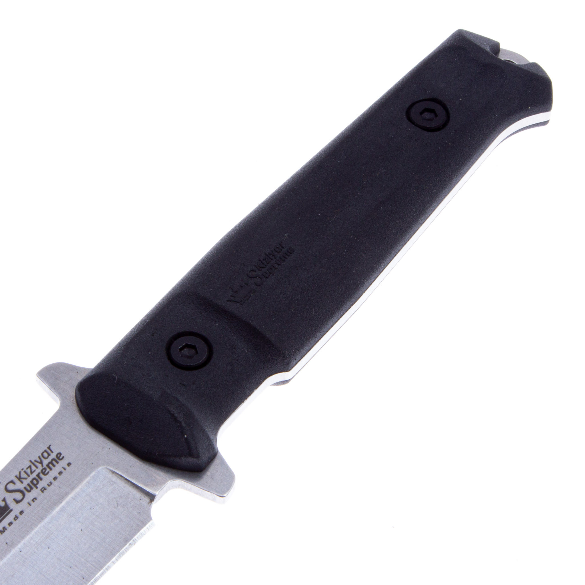 Нож Kizlyar Supreme Trident 420HC SW (Stonewash, Черная рукоять, кожаный чехол)
