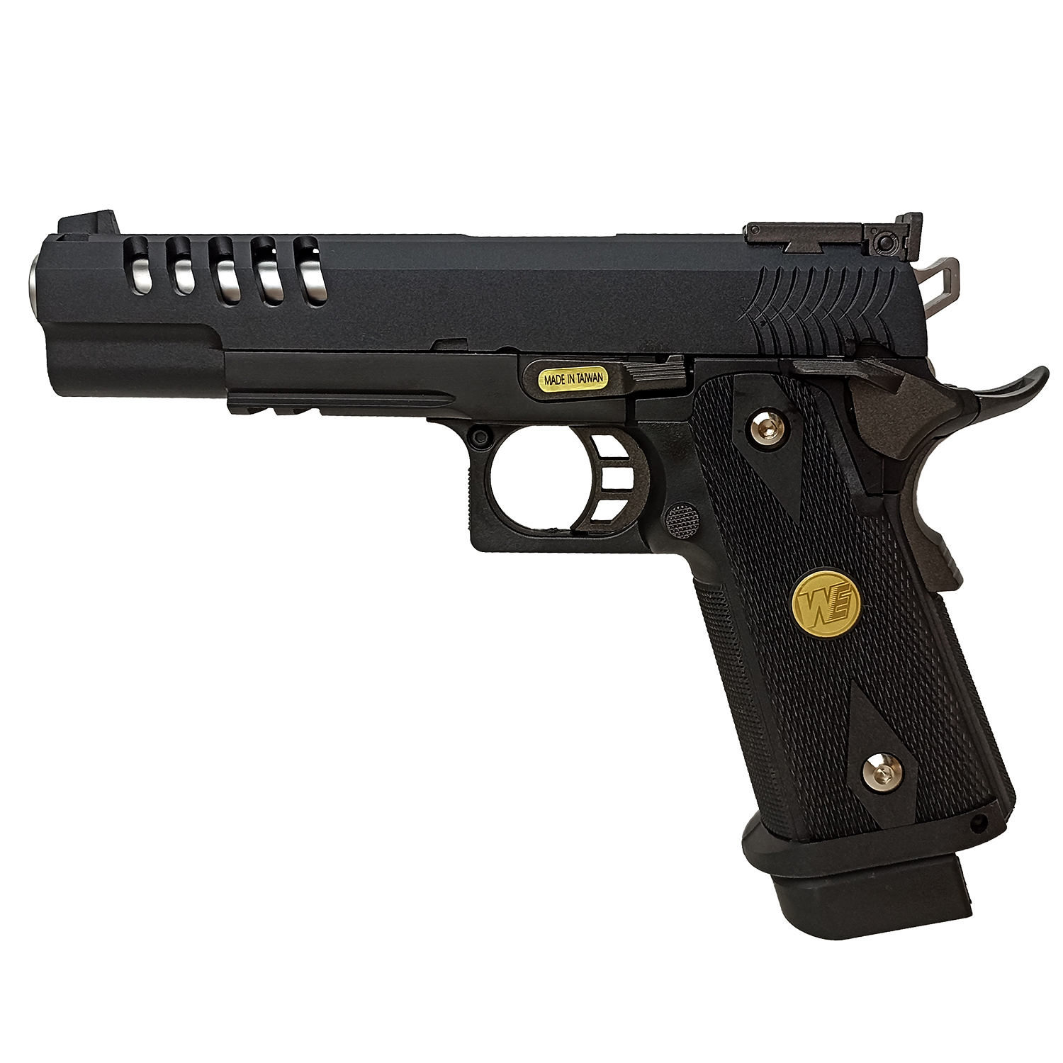 Страйкбольный пистолет (WE) M1911 Hi-Capa 5.1, металл, перфорированный кожух, WE-H002