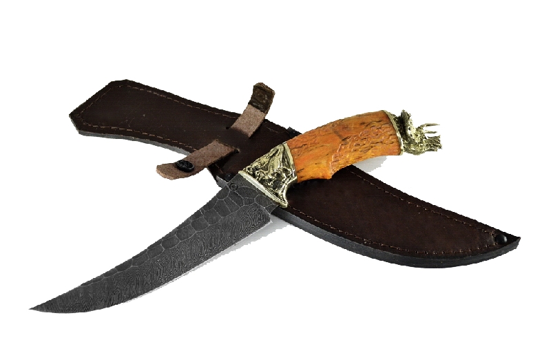 Нож Семина "Корсар" дамасская сталь, литье "динозавр", стабилизированная карельская береза