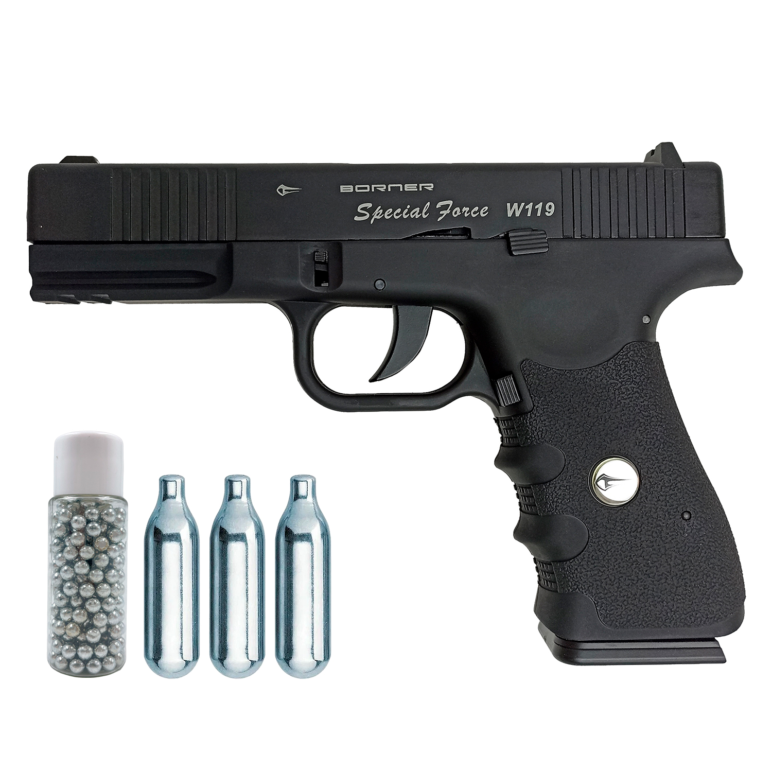 Пистолет пневматический Borner W119 (баллончики 3 шт + шарики 250 шт)