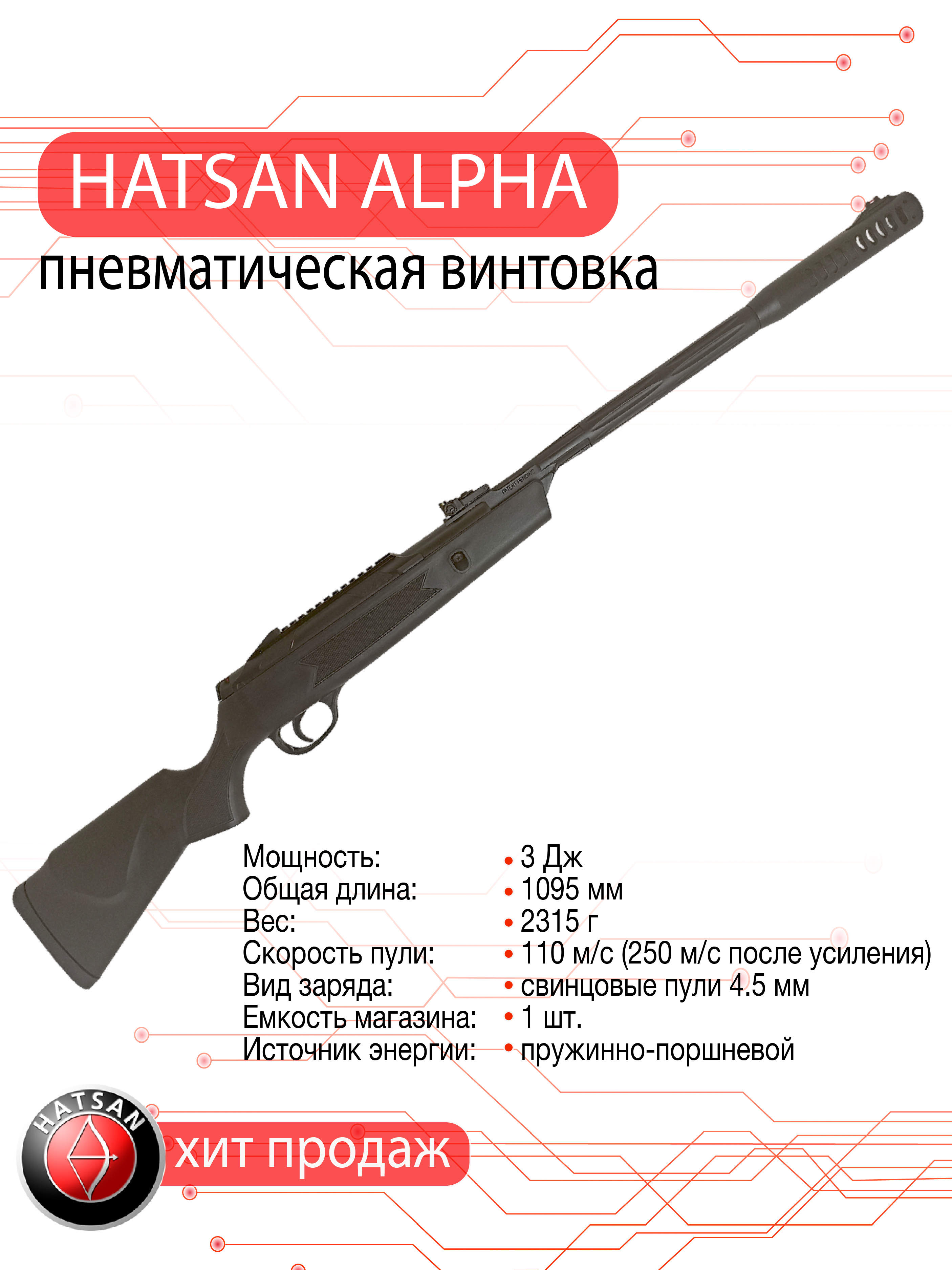 Пневматическая винтовка Hatsan Alpha, калибр 4,5 мм