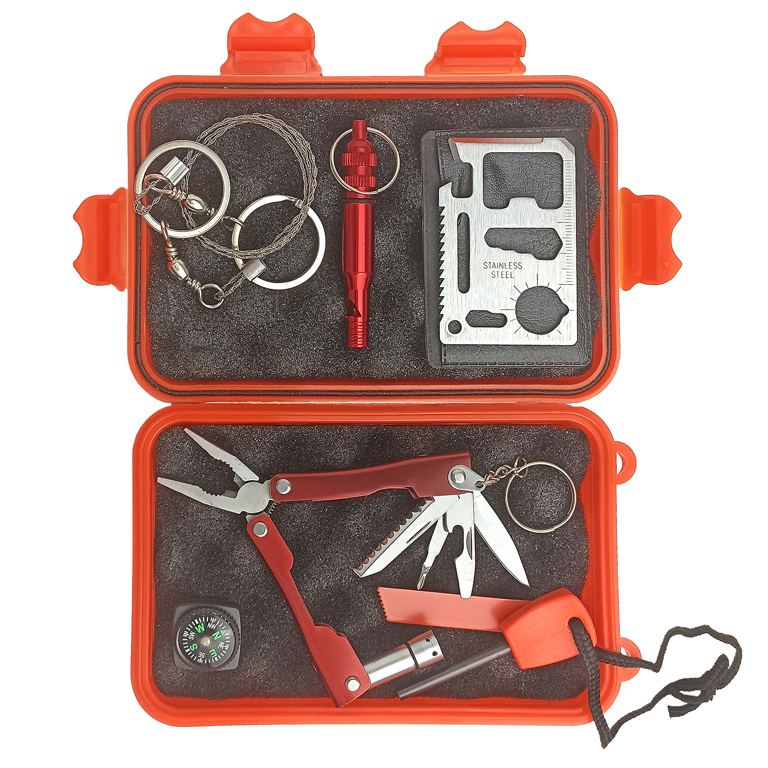 Набор для выживания в контейнере (огниво, кресало, мультитул, компас, пила) AS-TL0053