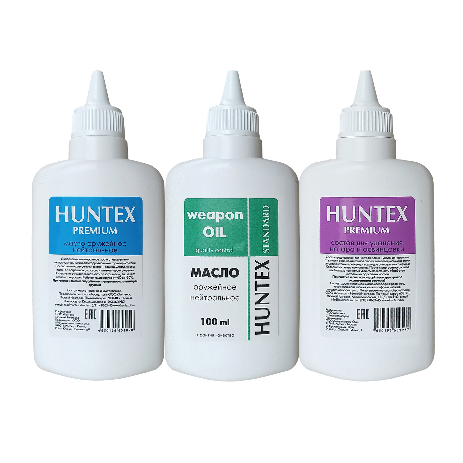 Набор масел "Huntex" 3 вида : стандартное 100 мл, премиум 100 мл, щелочное 100 мл