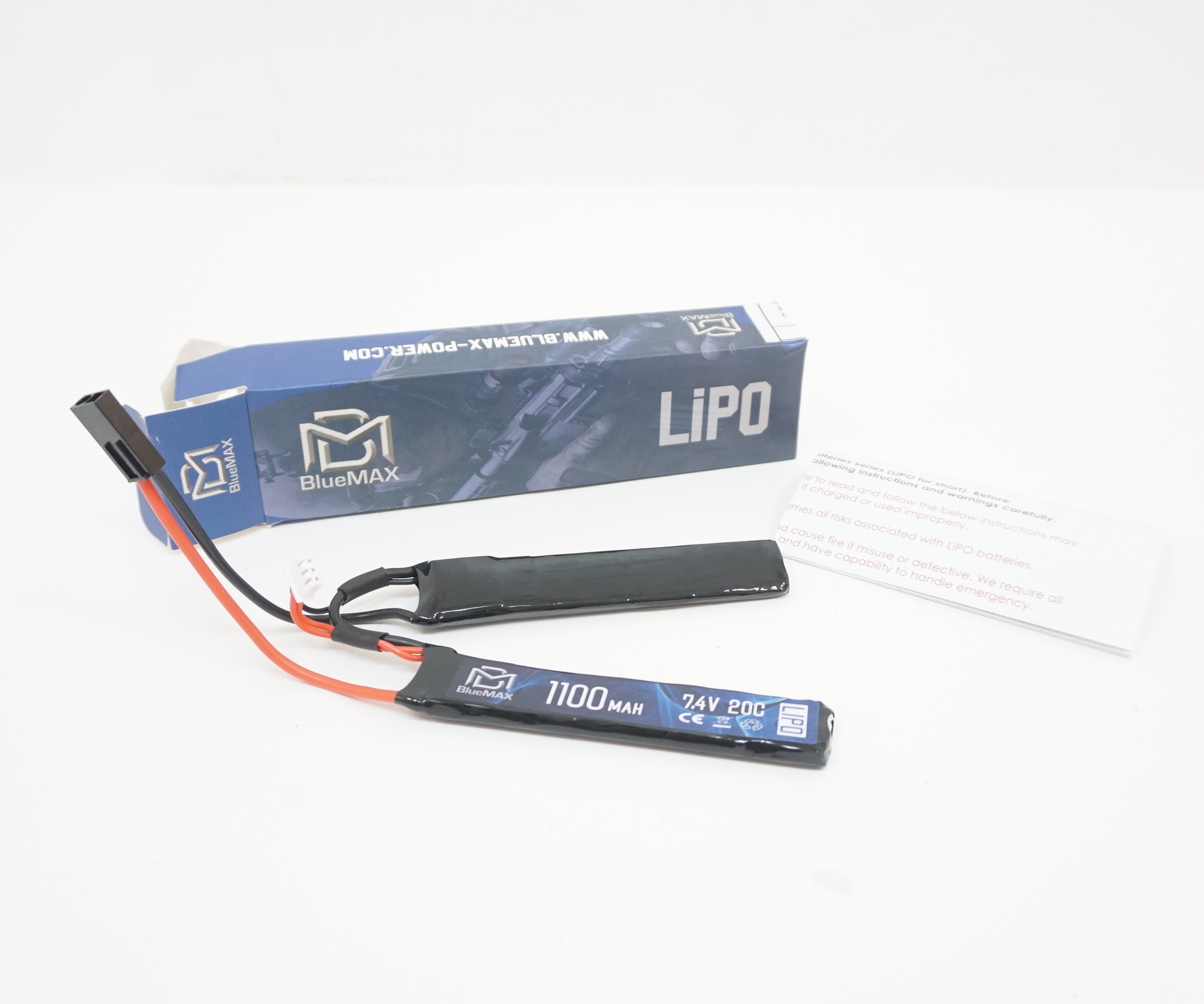 АКБ BlueMAX 7.4V Lipo 1100mAh 20C nunchuck 2х(5.2x21x102) AUG, G36, М-серия цевье, MP40