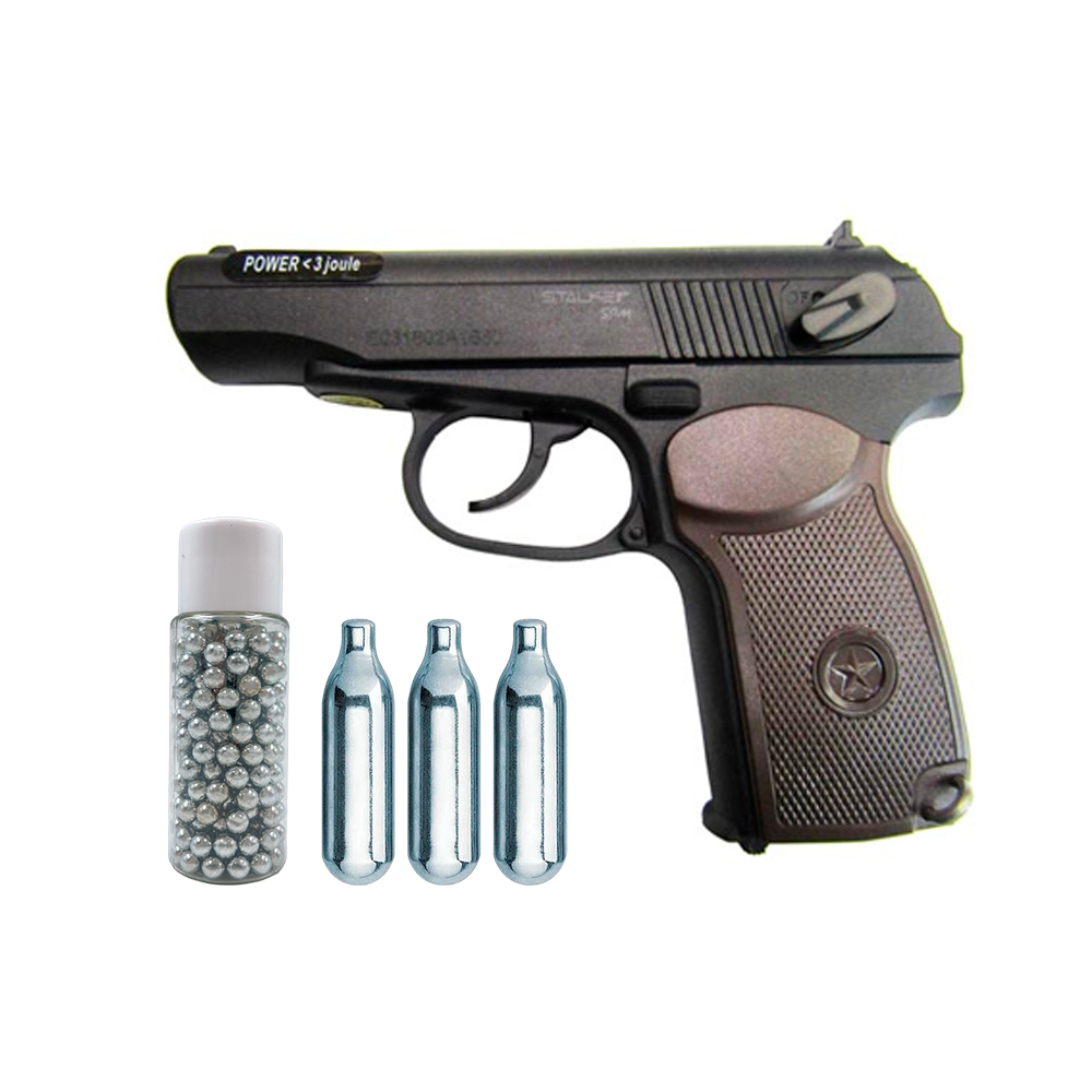 Пистолет пневматический Stalker SPM (баллончики 3 шт + шарики 250 шт)