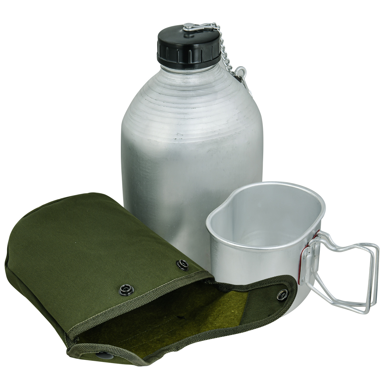 Армейская алюминиевая фляжка 1.3 л с кружкой-котелком в чехле