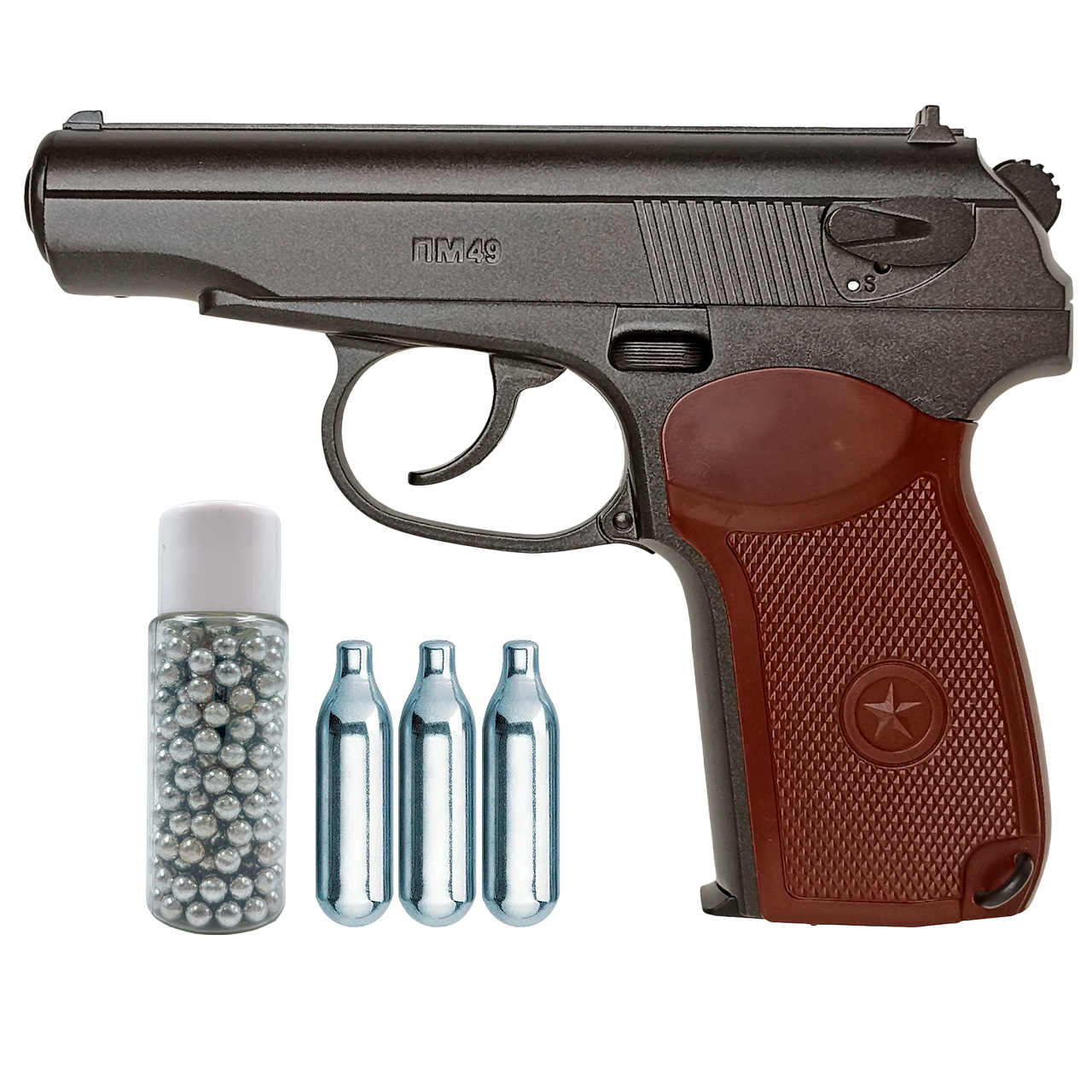 Пистолет пневматический Borner PM49 (баллончики 3 шт + шарики 250 шт)