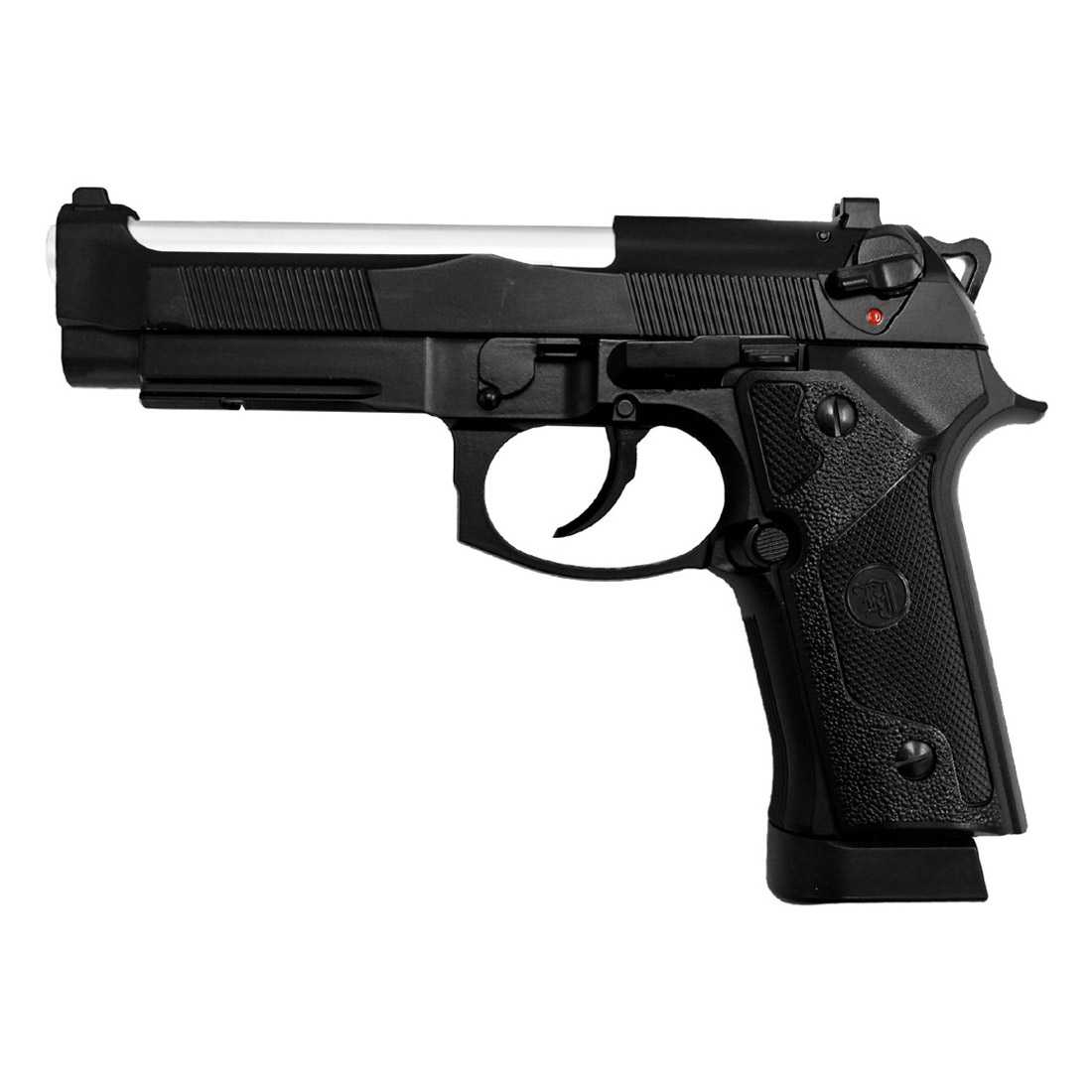 Пистолет страйкбольный (KJW) M9 IA GBB, CO2, металл, хромированный ствол, рельса, модель - IA.CO2 CP314