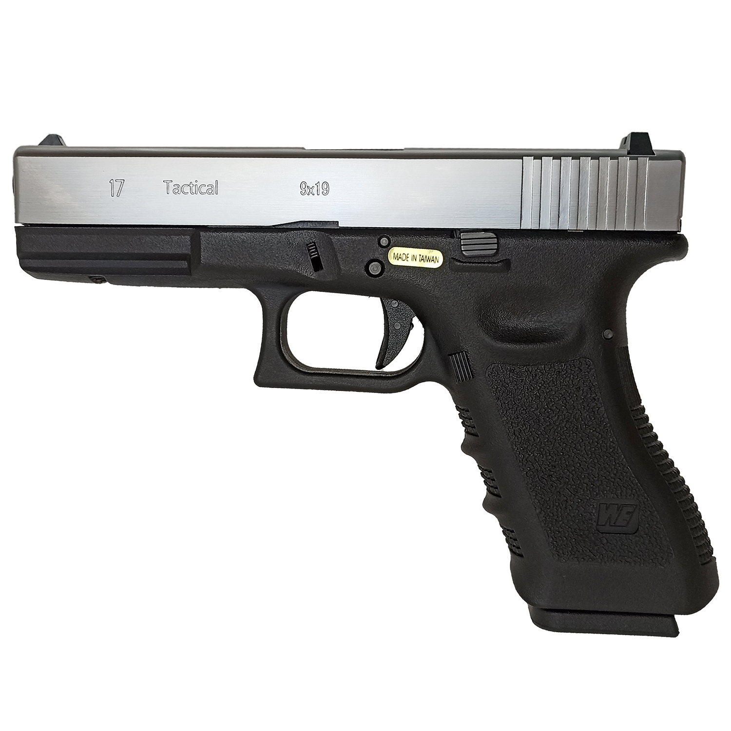 Пистолет страйкбольный (WE) Glock-17 gen3, металл слайд, хромированный, WE-G001A-SV