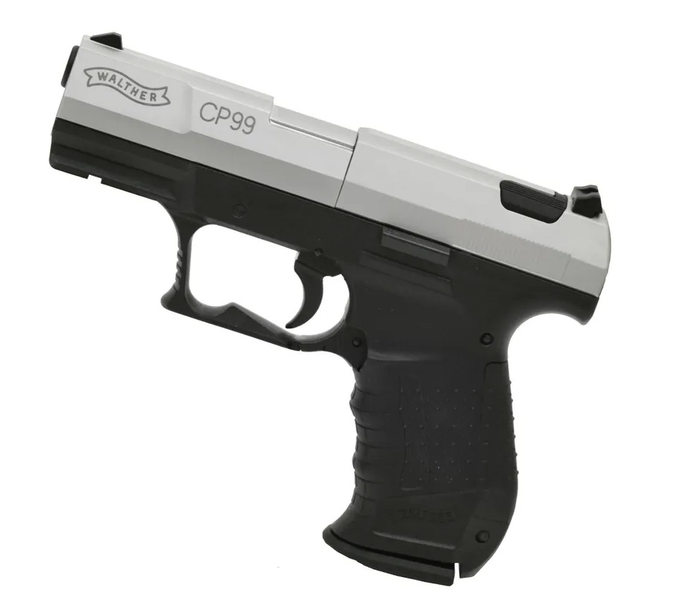 Пистолет пневматический Walther CP 99 (никель с чёрной рукоятью)