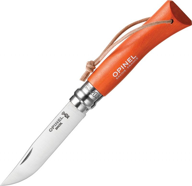 Нож Opinel Tradition Colored №7, нержавеющая сталь, граб, темляк, оранжевый